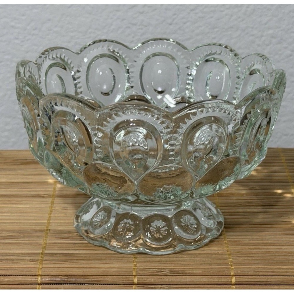 Vintage LE Smith Moon, And Stars clear Glass Pedestal compote Bowl, Candy Dish - Picture 4 of 8